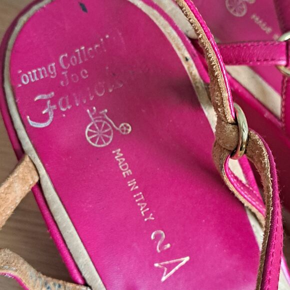 Famolare Vintage Sandals 10 Narrow 70s Hi-Up Pink Wavy Platform Strappy Wedge - Picture 8 of 11